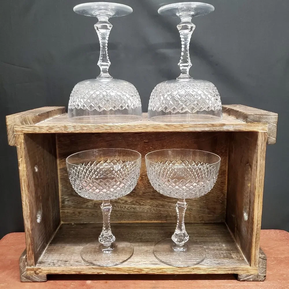 Vintage PARMA by Josair Diamond Cut Stemware Champagne Sherbet Glasses